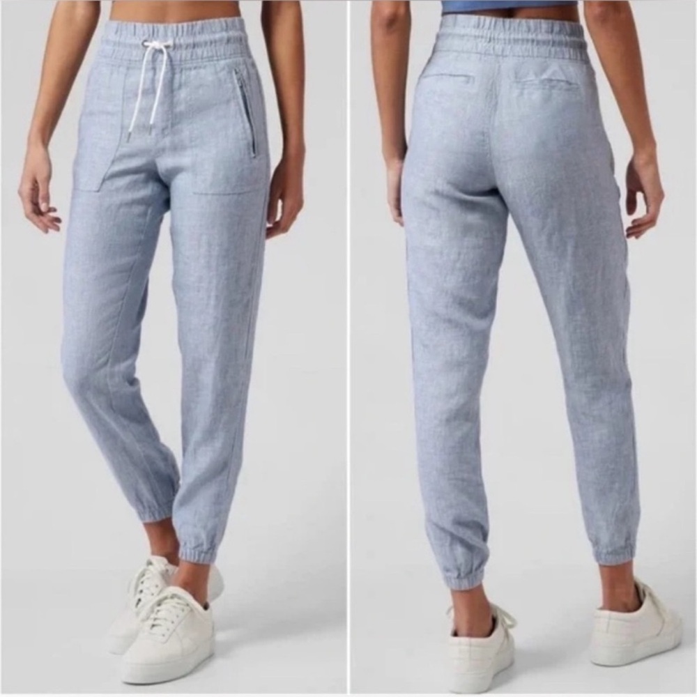 Athleta Light Blue Linen Jogger Pants